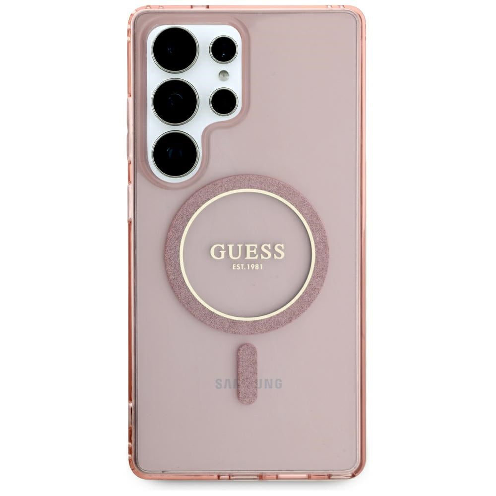 Guess Glitter Circle Classic Logo MagSafe Case for Samsung Galaxy S25 Ultra Pink