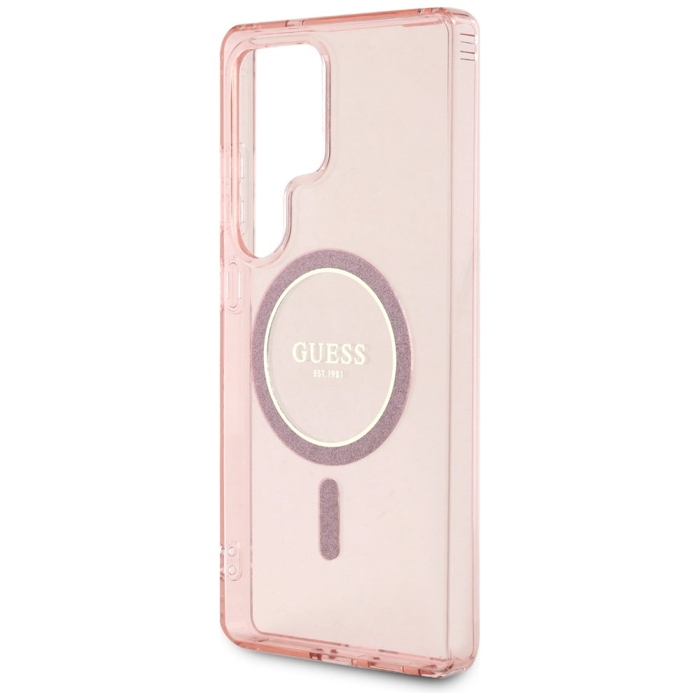 Guess Glitter Circle Classic Logo MagSafe Case for Samsung Galaxy S25 Ultra Pink