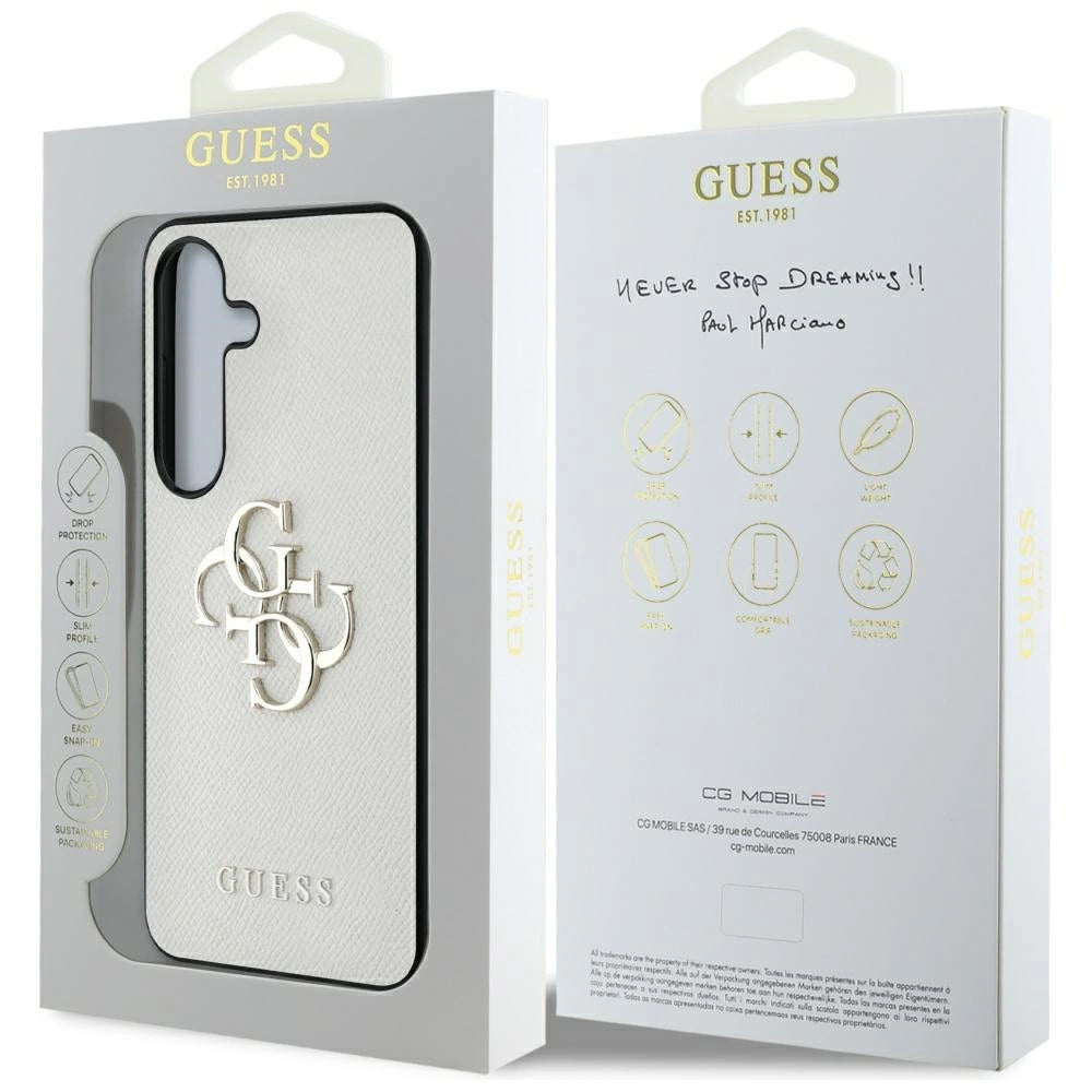 Guess Grained Big 4G Logo Small Classic Logo case til Samsung Galaxy S25 beige