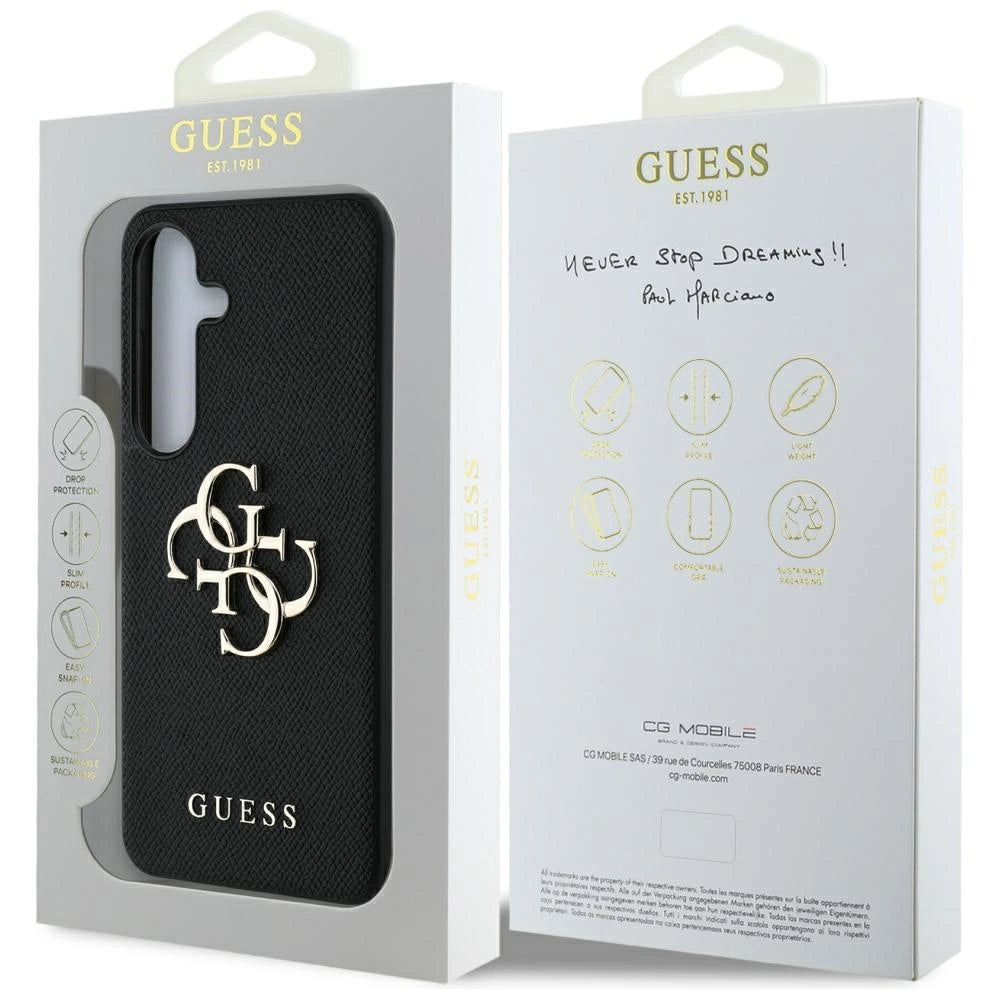 Guess Grained Big 4G Logo Small Classic Logo case til Samsung Galaxy S25 sort