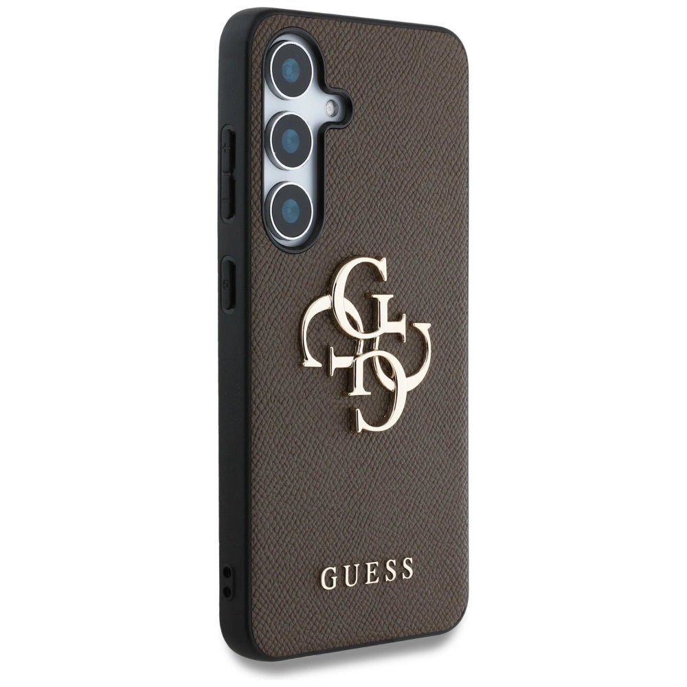 Guess Grained Big 4G Logo Small Classic Logo case til Samsung Galaxy S25 Plus brun