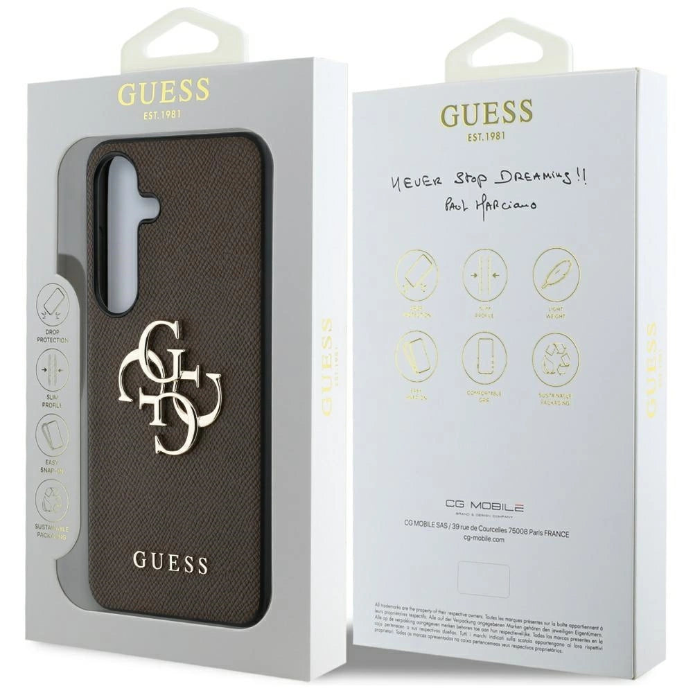 Guess Grained Big 4G Logo Small Classic Logo case til Samsung Galaxy S25 Plus brun