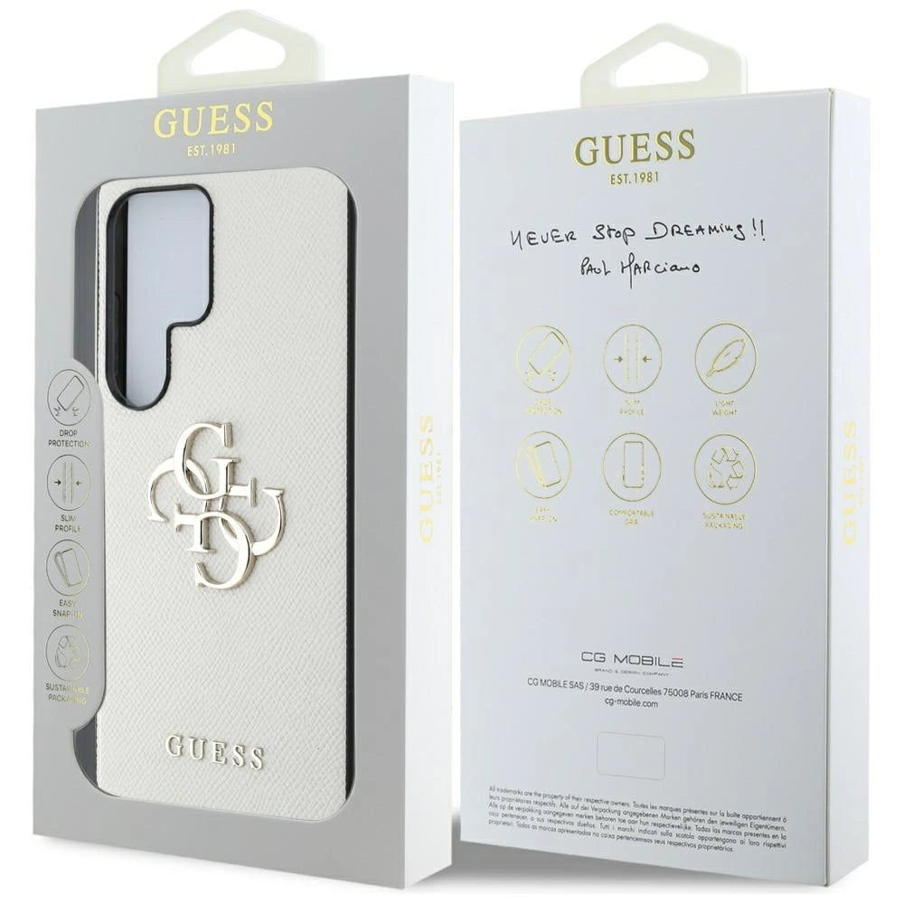 Guess Grained Big 4G Logo Small Classic Logo Case til Samsung Galaxy S25 Ultra beige
