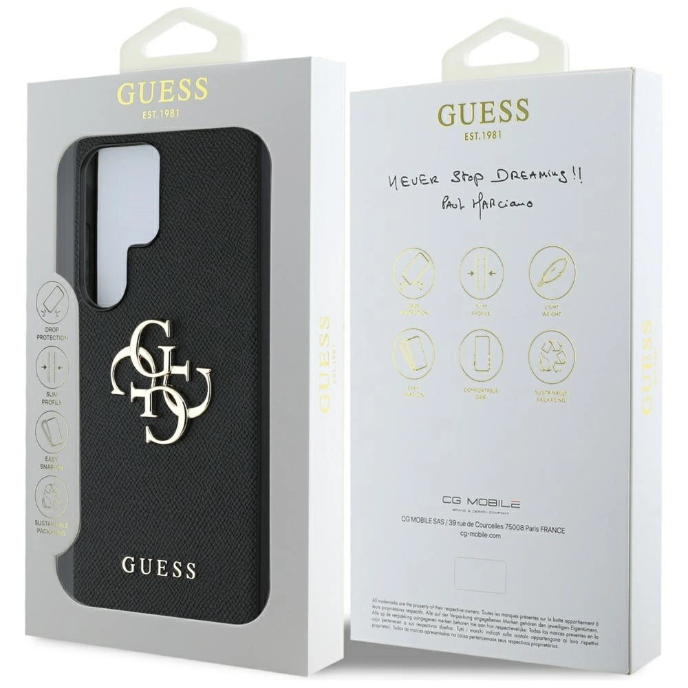 Guess Grained Big 4G Logo Small Classic Logo case til Samsung Galaxy S25 Ultra sort