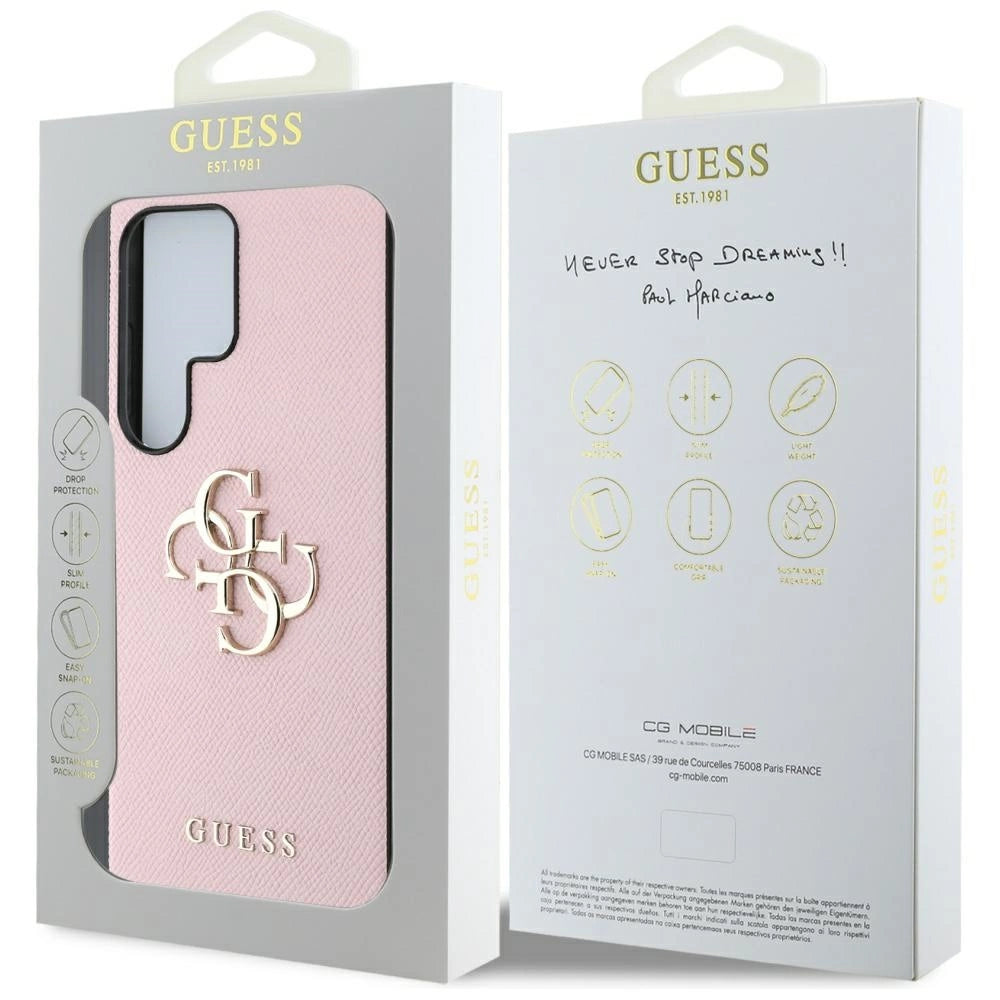 Guess Grained Big 4G Logo Small Classic Logo Case til Samsung Galaxy S25 Ultra pink