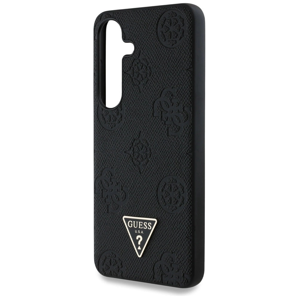 Guess Grained Hot Stamp Peony Pattern Triangle Logo MagSafe Case til Samsung Galaxy S25 sort