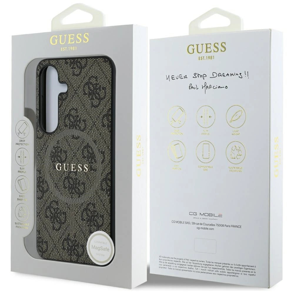Guess læder 4G Colored Ring Classic Logo MagSafe Samsung Galaxy S25 Plus case brun