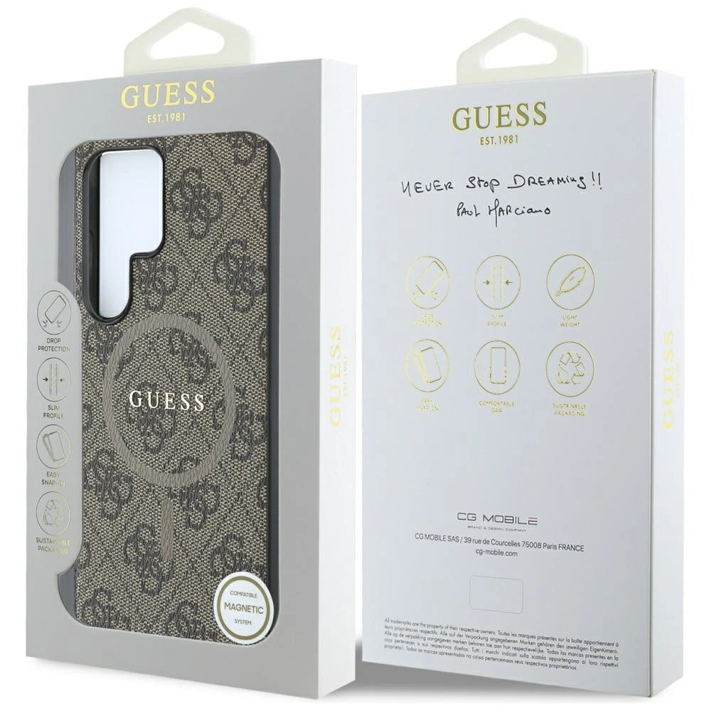 Guess læder 4G Colored Ring Classic Logo MagSafe Case Samsung Galaxy S25 Ultra brun