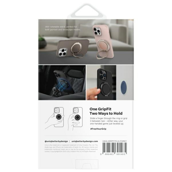 Uniq Gripfit 360 Magnetisk Mount&Kickstand Magnetisk Holder grå/flintgrå