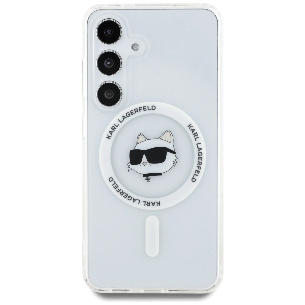 Case Karl Lagerfeld Button Choupette Head Printed Logo MagSafe Samsung Galaxy S25 Plus white