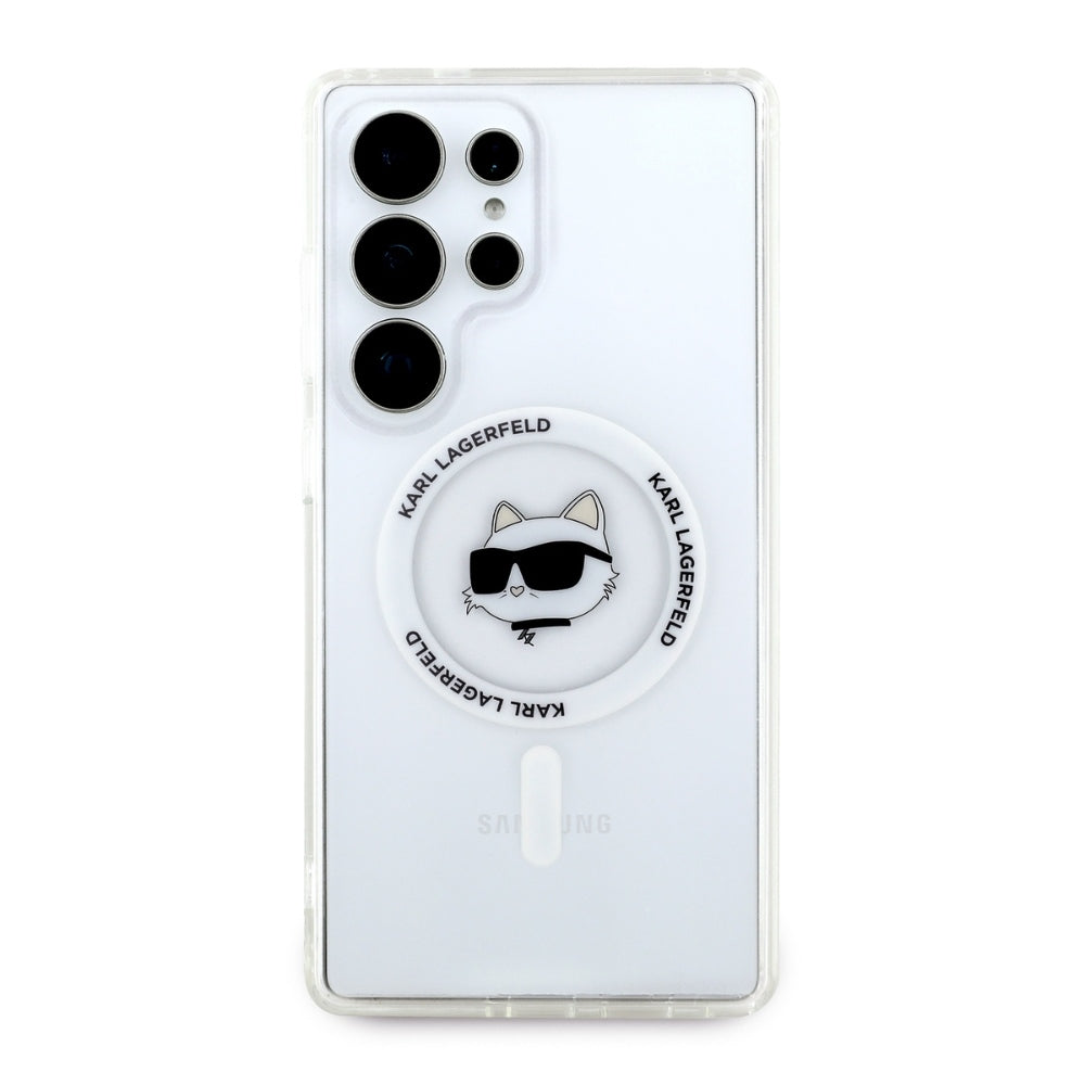 Case Karl Lagerfeld Button Choupette Head Printed Logo MagSafe Samsung Galaxy S25 Ultra hvid