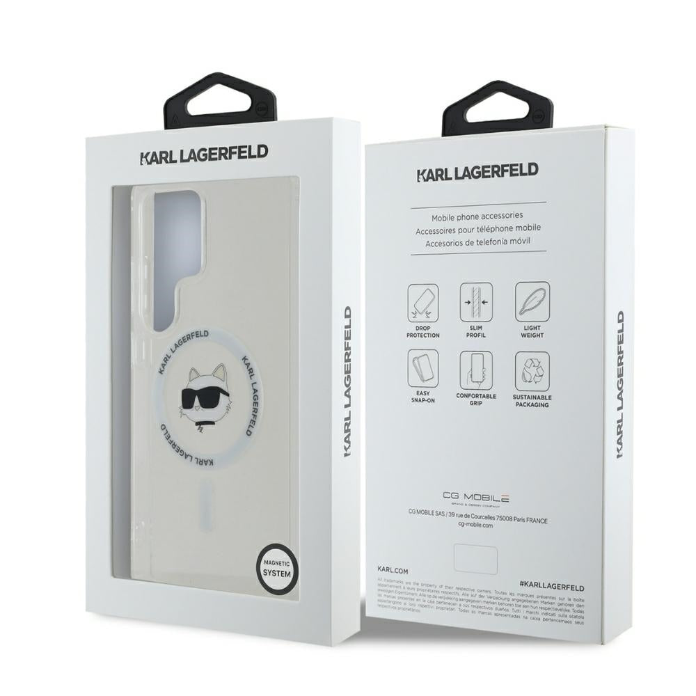 Case Karl Lagerfeld Button Choupette Head Printed Logo MagSafe Samsung Galaxy S25 Ultra hvid