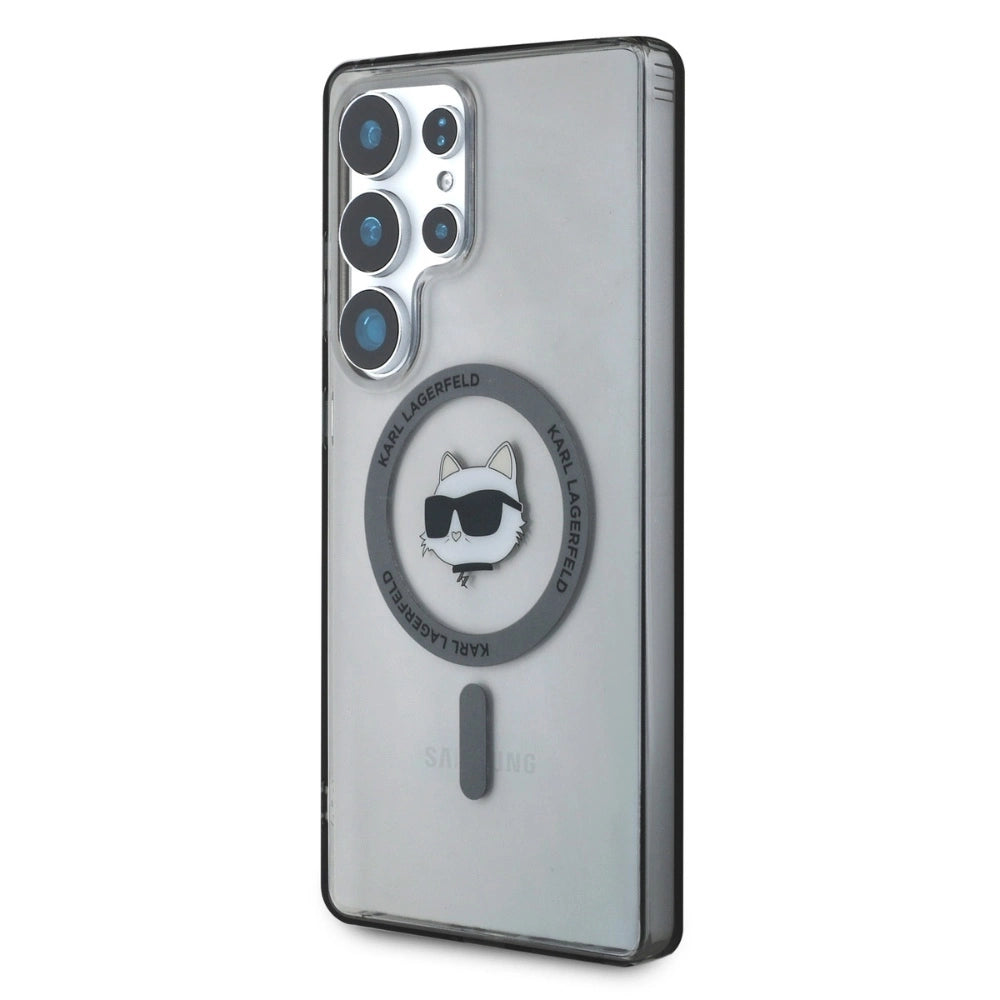 Karl Lagerfeld Button Choupette Head Printed Logo MagSafe Samsung Galaxy S25 Ultra case black