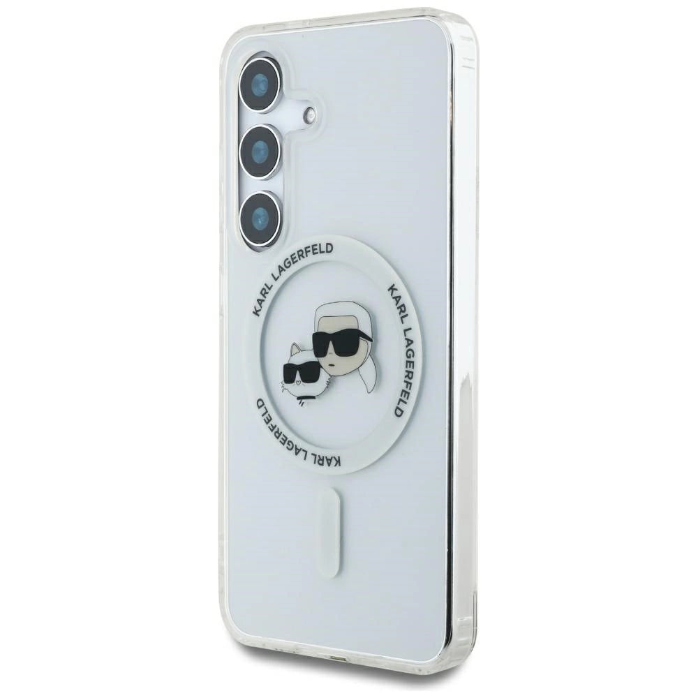 Case Karl Lagerfeld Button Karl & Choupette Heads Printed Logo MagSafe Samsung Galaxy S25 white