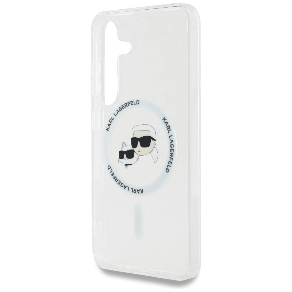 Case Karl Lagerfeld Button Karl & Choupette Heads Printed Logo MagSafe Samsung Galaxy S25 white