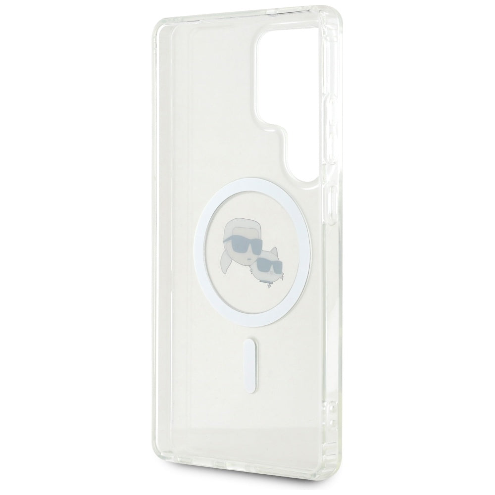 Case Karl Lagerfeld Button Karl & Choupette Heads Printed Logo MagSafe Samsung Galaxy S25 Ultra hvid