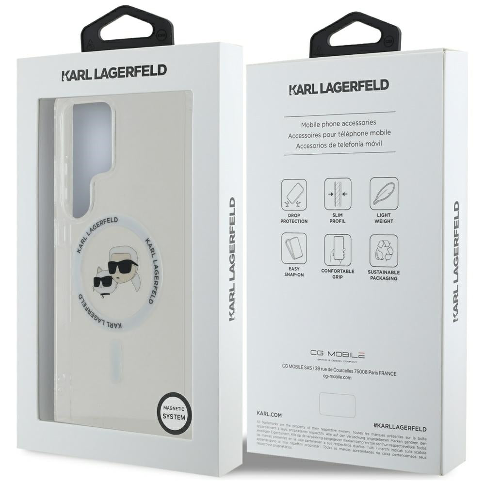 Case Karl Lagerfeld Button Karl & Choupette Heads Printed Logo MagSafe Samsung Galaxy S25 Ultra hvid