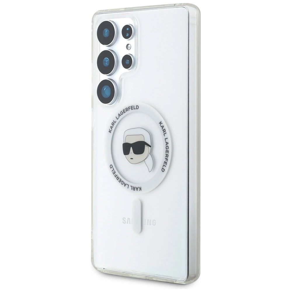 Case Karl Lagerfeld Button Karl Head Printed Logo MagSafe Samsung Galaxy S25 Ultra white