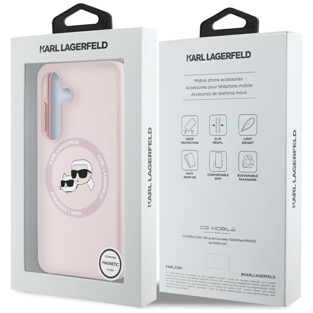 Karl Lagerfeld Silicone Double Heads And Circle MagSafe Samsung Galaxy S25 Plus Case Pink