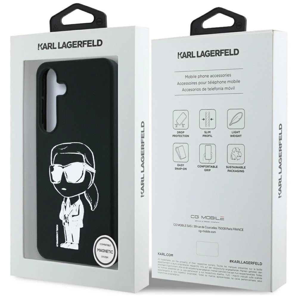 Case Karl Lagerfeld Silicone Graffiti Ikonik Printed Logo MagSafe Samsung Galaxy S25 black