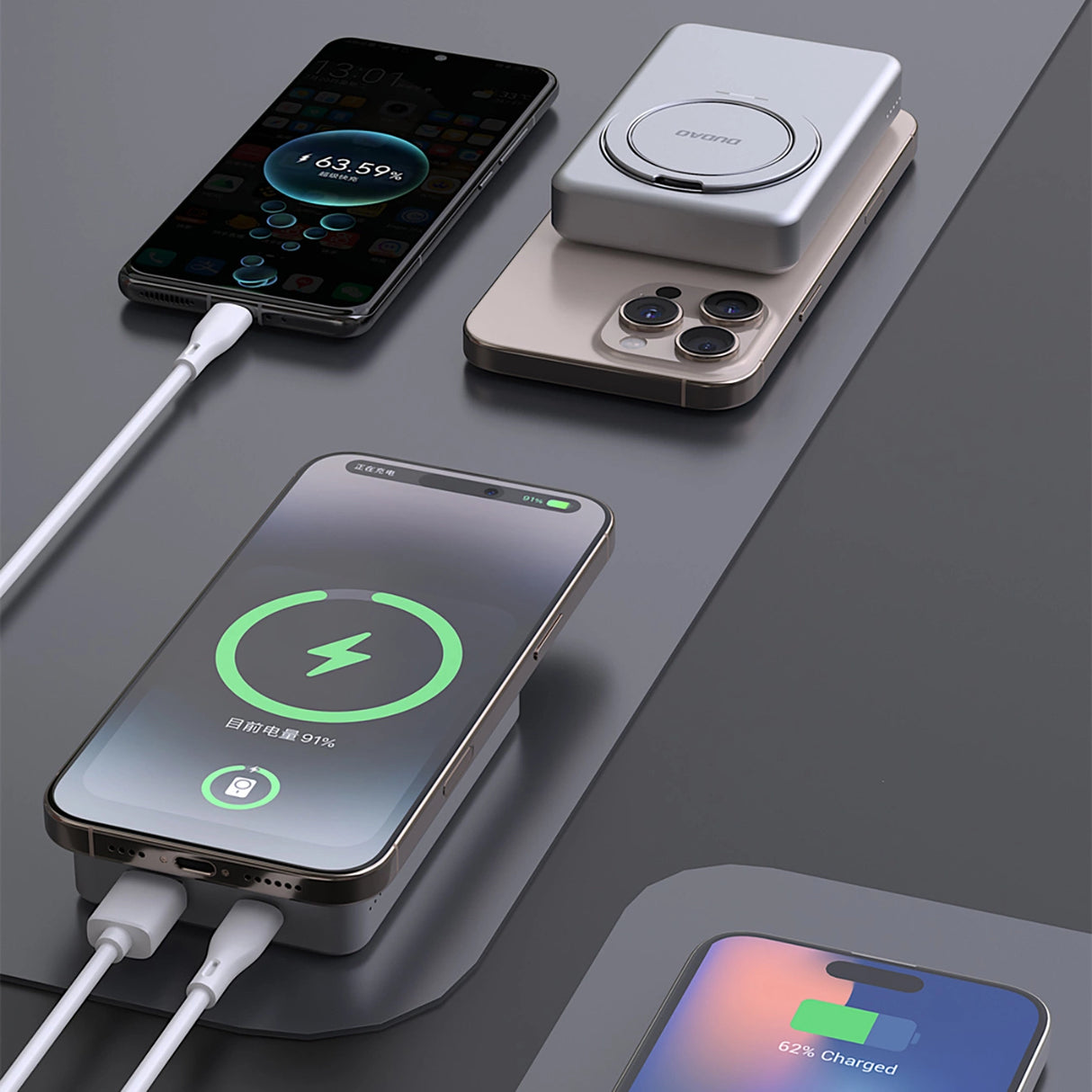 Dudao K28 10000mAh PD 22.5W MagSafe Powerbank med metalkasse og ringstand - Silver