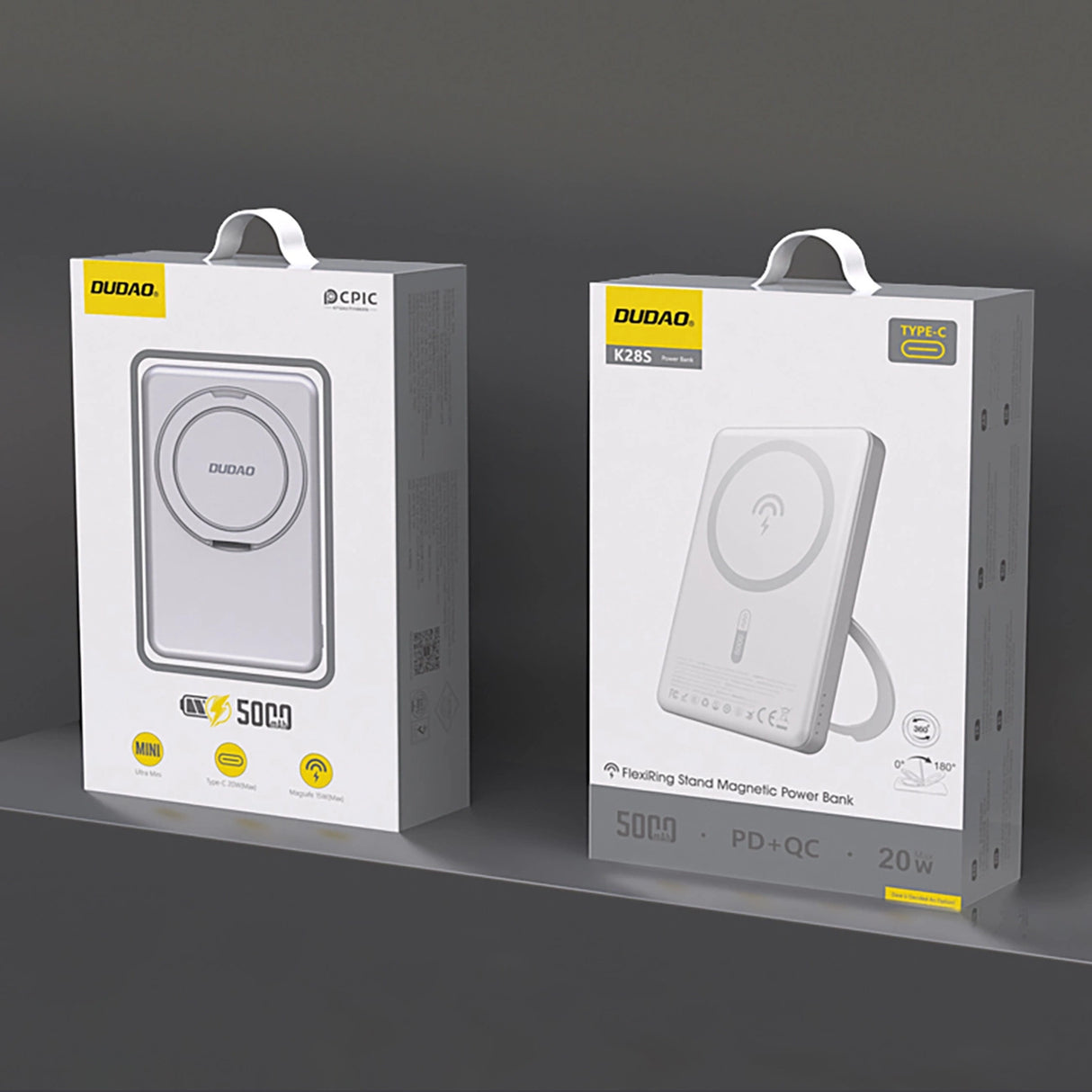 Dudao K28 10000mAh PD 22.5W MagSafe Powerbank med metalkasse og ringstand - Silver