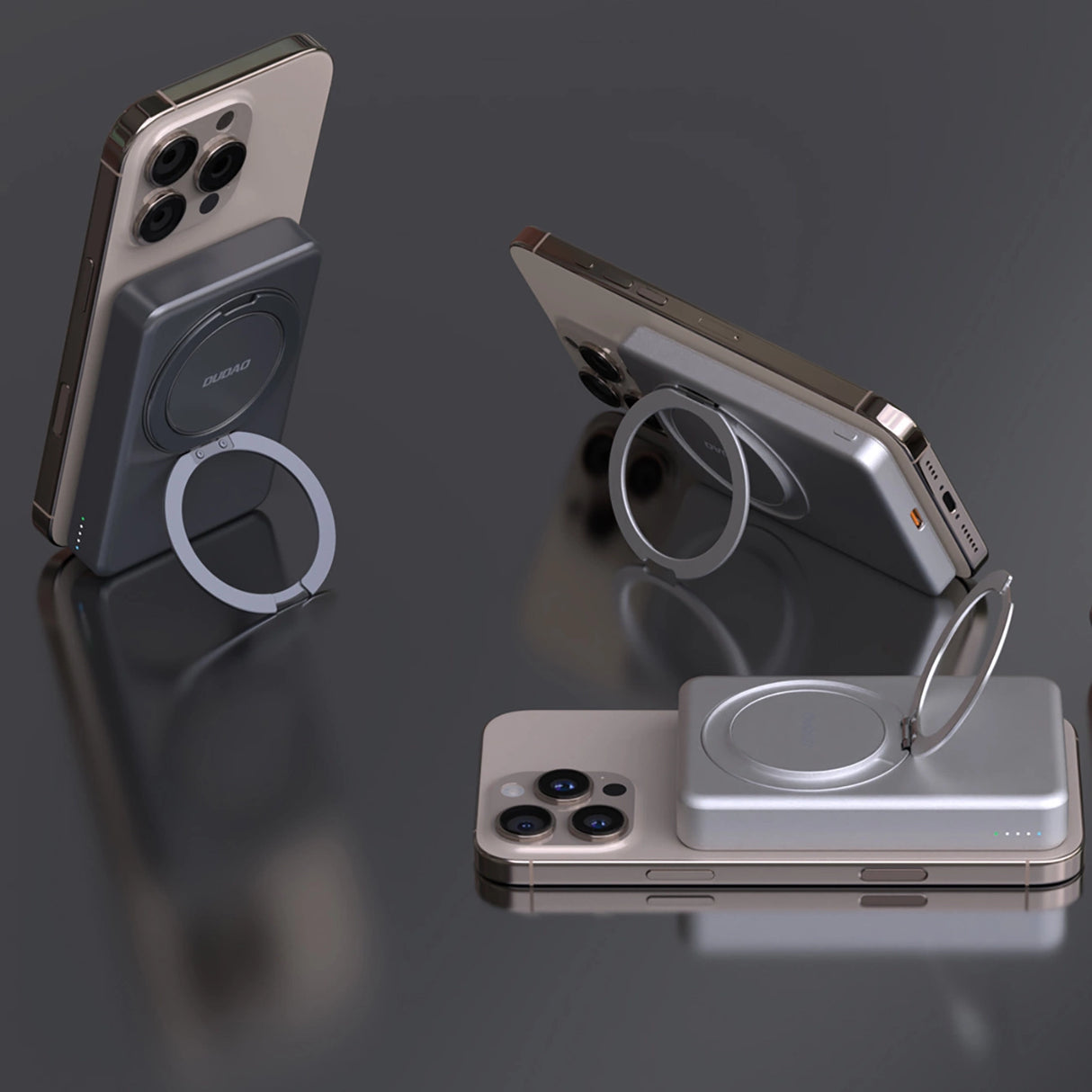 Dudao K28 10000mAh PD 22.5W MagSafe Powerbank med metalkasse og ringstand - Silver