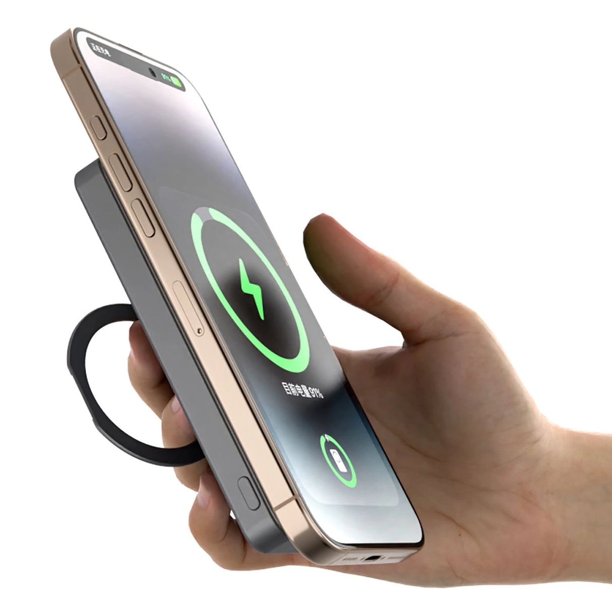 Dudao K28 10000mAh PD 22.5W MagSafe Powerbank med metalkasse og ringstand - Grå