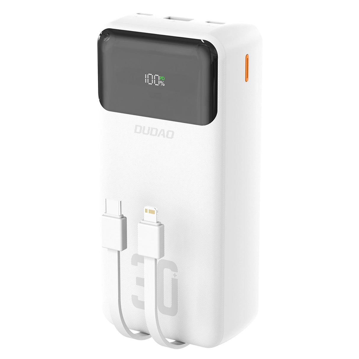 Dudao K15MAX 30000mAh PD 22.5W Powerbank med indbyggede kabler - hvid