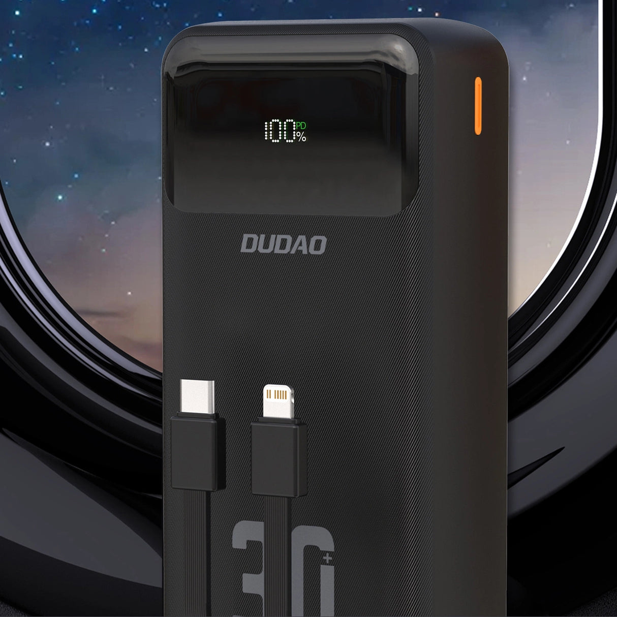 Dudao K15MAX 30000mAh PD 22.5W Powerbank med indbyggede kabler - sort