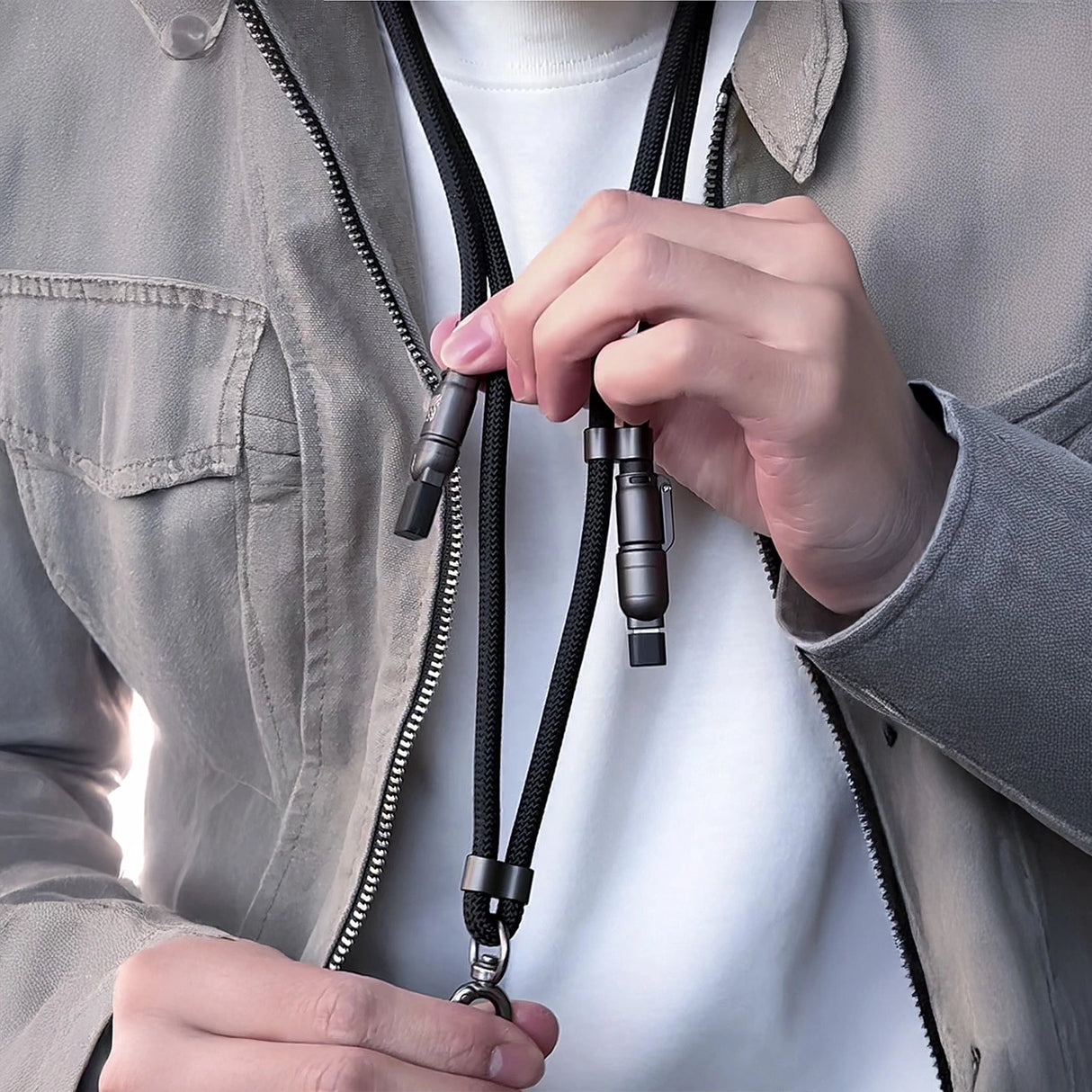 Dudao L20MAX 4in1 Kabel / Lanyard USB-A / USB-C / Lightning PD QC 65W 1,5m - sort