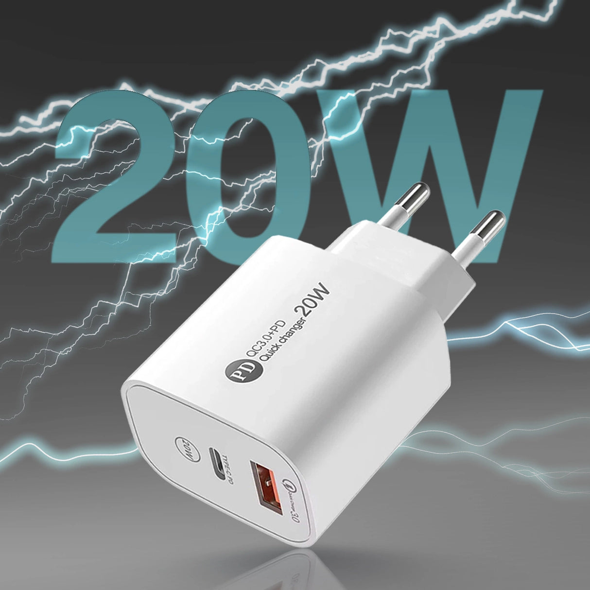A6MaxL 20W USB-A USB-C vægoplader med USB-C - USB-C 1m kabel - hvid