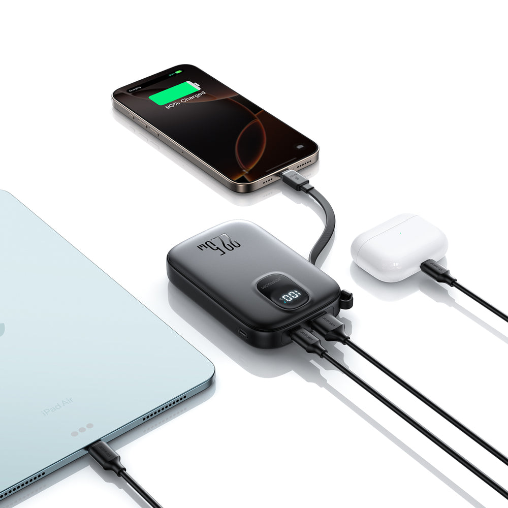 Joyroom JR-PBF17 22.5W 10000mAh Powerbank med indbygget USB-C-kabel + 0.25cm USB-C-kabel - sort