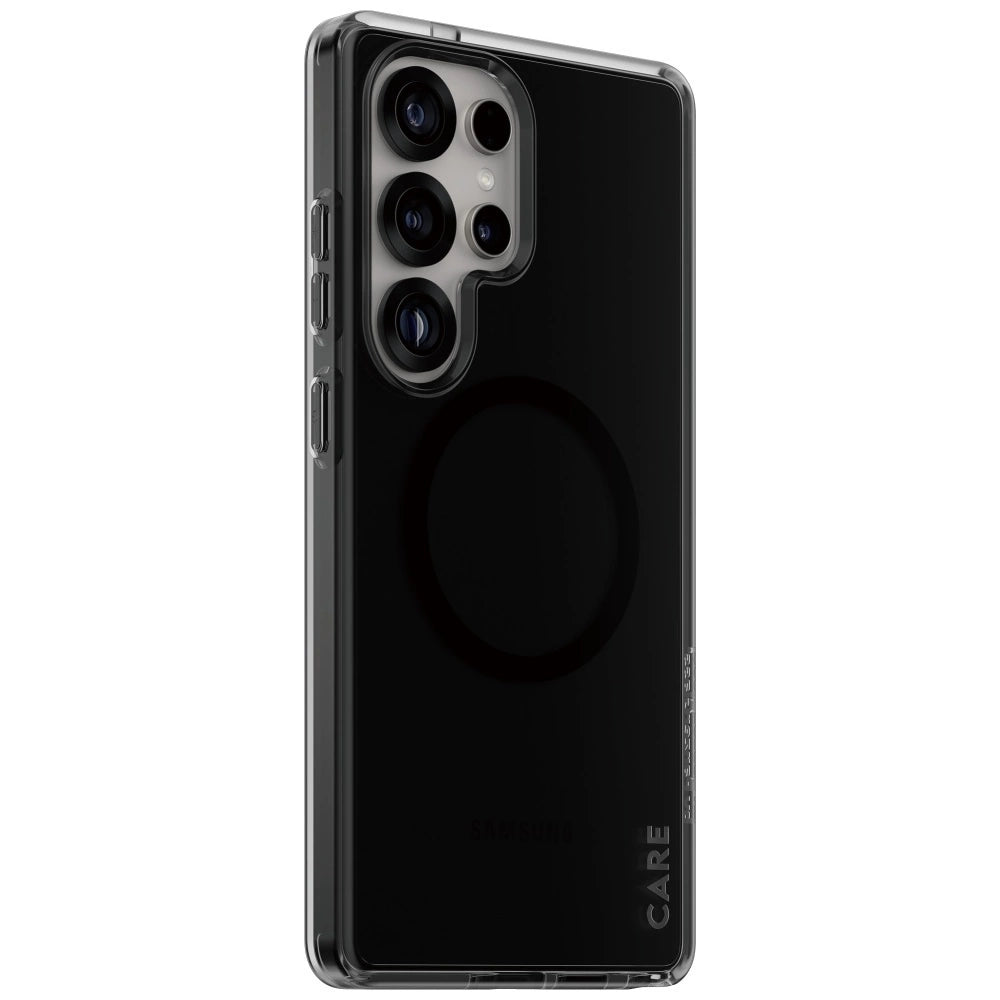 CARE af PanzerGlass Flagship Urban Combat Black QI Case til Samsung Galaxy S25 Ultra - Halvt gennemsigtig røg