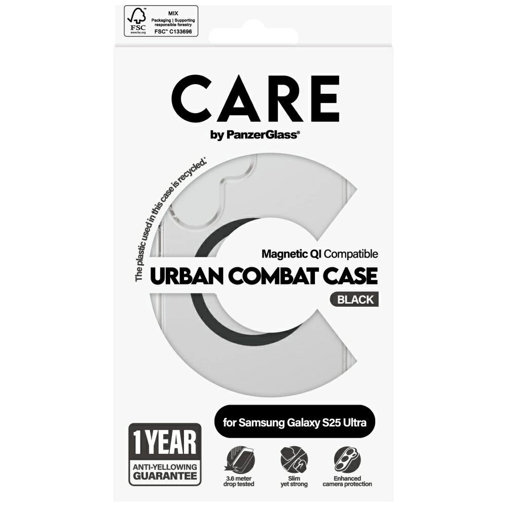 CARE af PanzerGlass Flagship Urban Combat Black QI Case til Samsung Galaxy S25 Ultra - Transparent