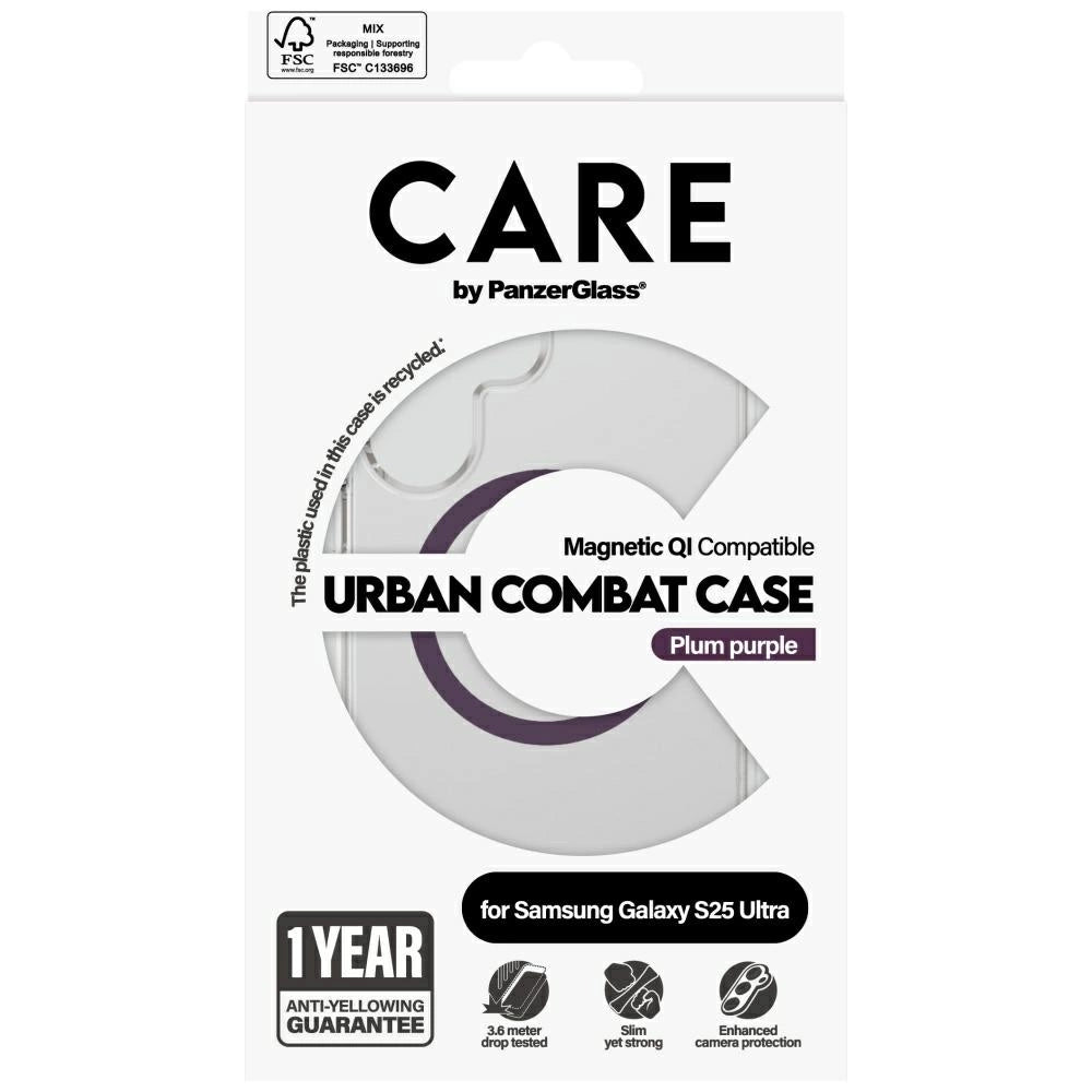 CARE af PanzerGlass Flagship Urban Combat Purple QI Case til Samsung Galaxy S25 Ultra - Transparent