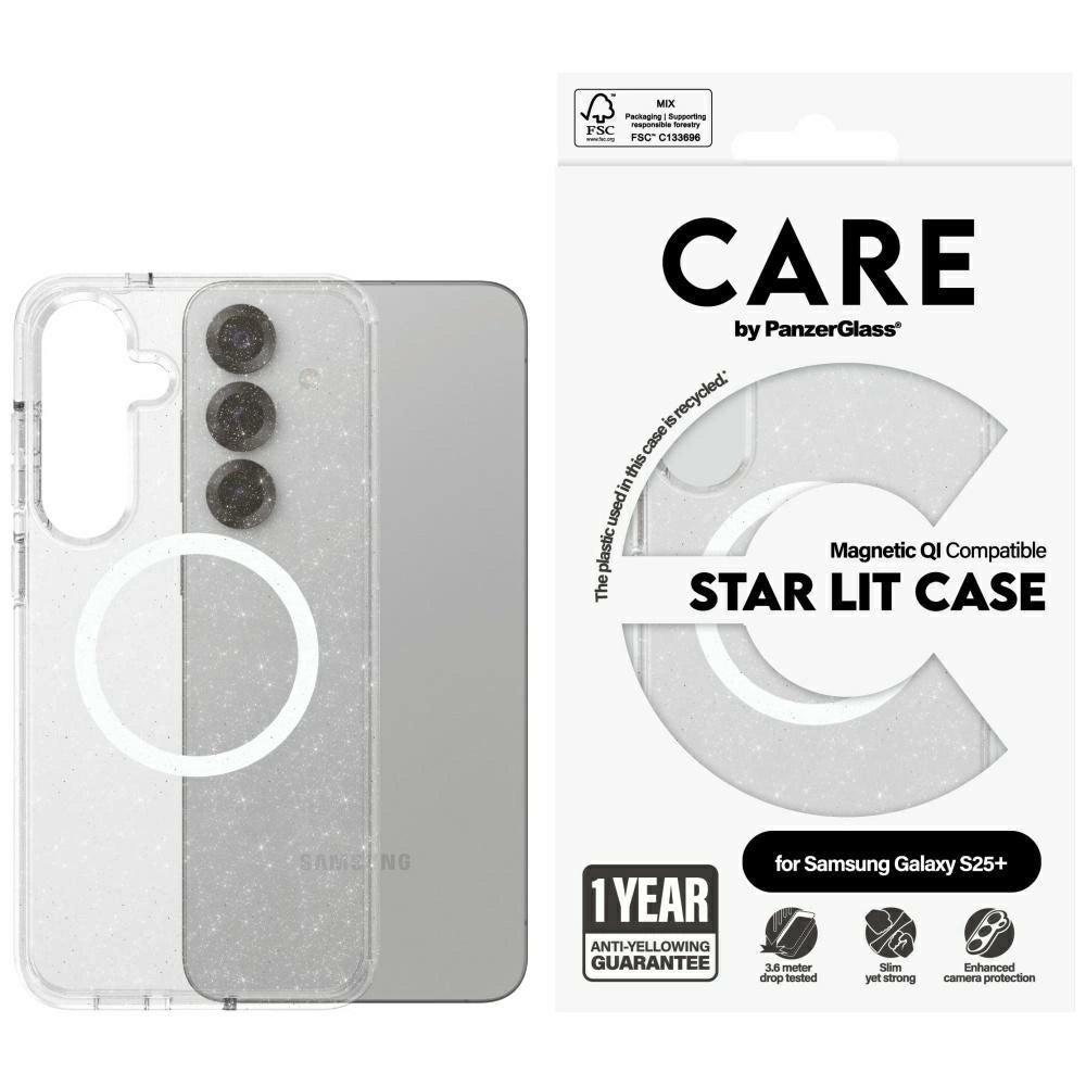 CARE af PanzerGlass Flagship Urban Combat StarLight White QI Case til Samsung Galaxy S25+ - Gennemsigtig