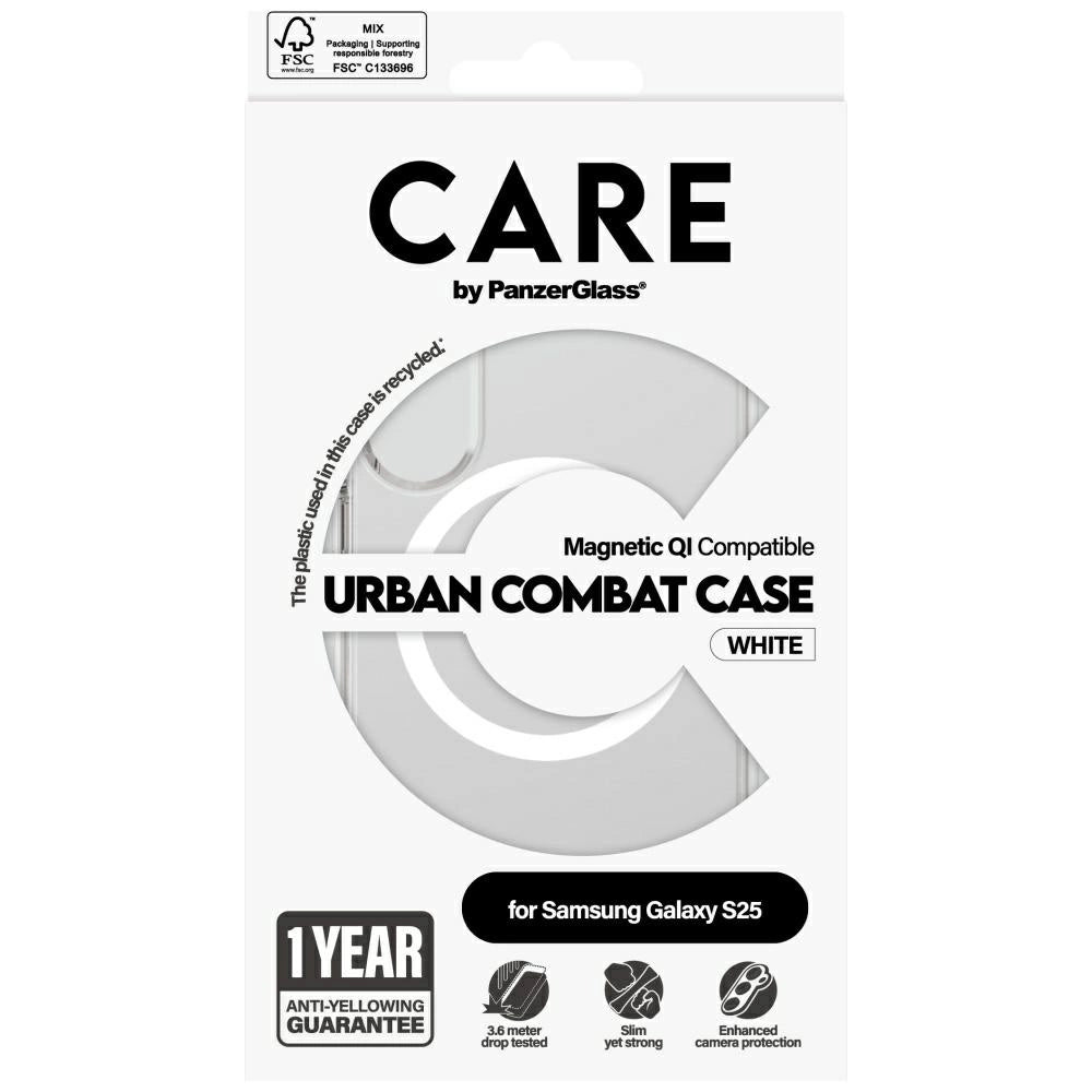 CARE af PanzerGlass Flagship Urban Combat White QI Case til Samsung Galaxy S25 - Gennemsigtig
