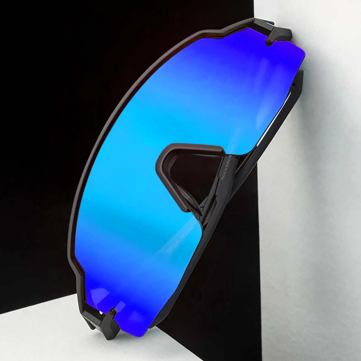 Rockbros polariserede cykelbriller med UV-beskyttelse og korrigerende indsæt blå linser - sort