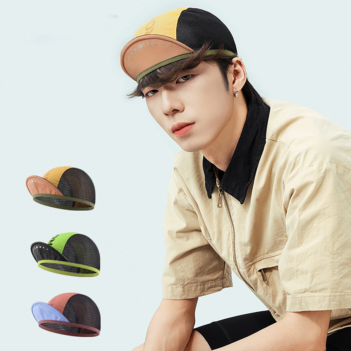 Rockbros cykelhatte med visir, hjelmomslag - gul