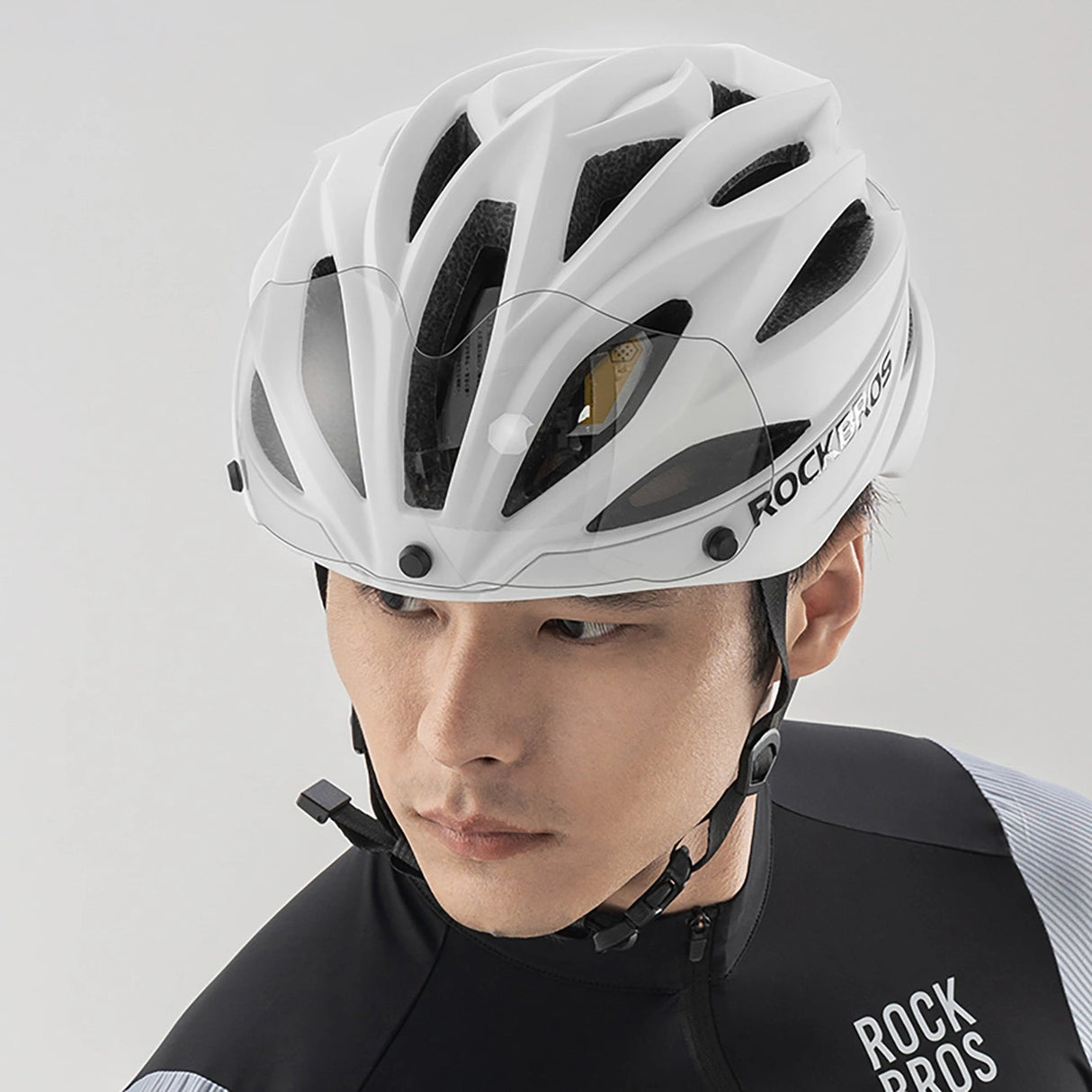 Rockbros cykelhjelm med visir, UV-beskyttelsesbriller, unisex, mat - hvid