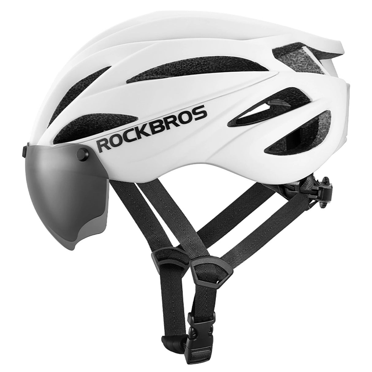 Rockbros cykelhjelm med visir, UV-beskyttelsesbriller, unisex, mat - hvid