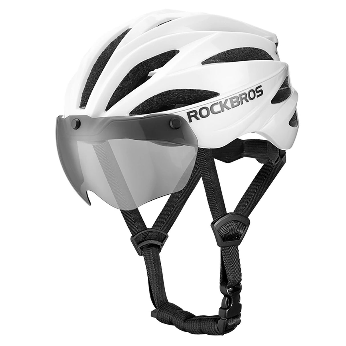 Rockbros cykelhjelm med visir, aftagelige UV-briller, unisex, skinnende - hvid