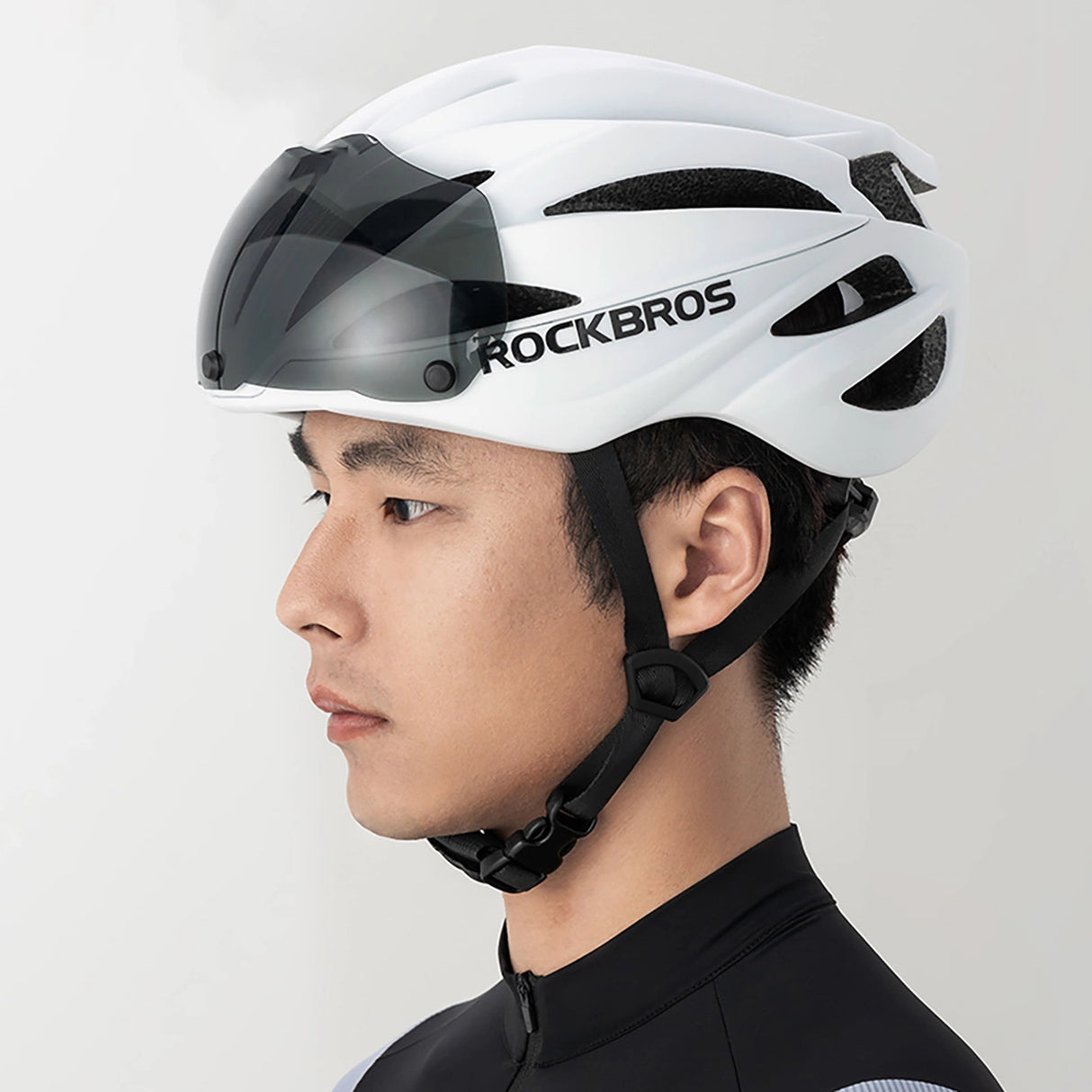 Rockbros cykelhjelm med visir, aftagelige UV-briller, unisex, skinnende - hvid