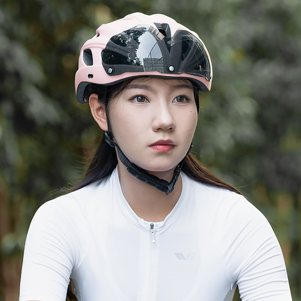 Rockbros cykelhjelm med visir, aftagelige UV-briller, aftagelige visir, unisex - pink