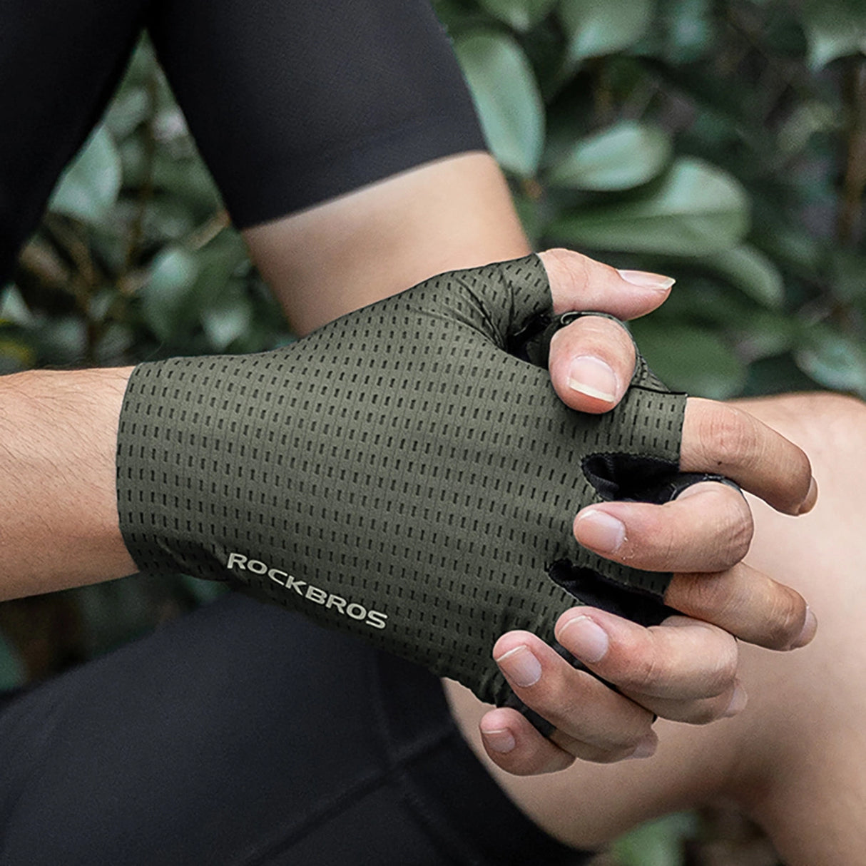 Rockbros åndbare cykelhandsker med korte fingre, størrelse: L - Grøn
