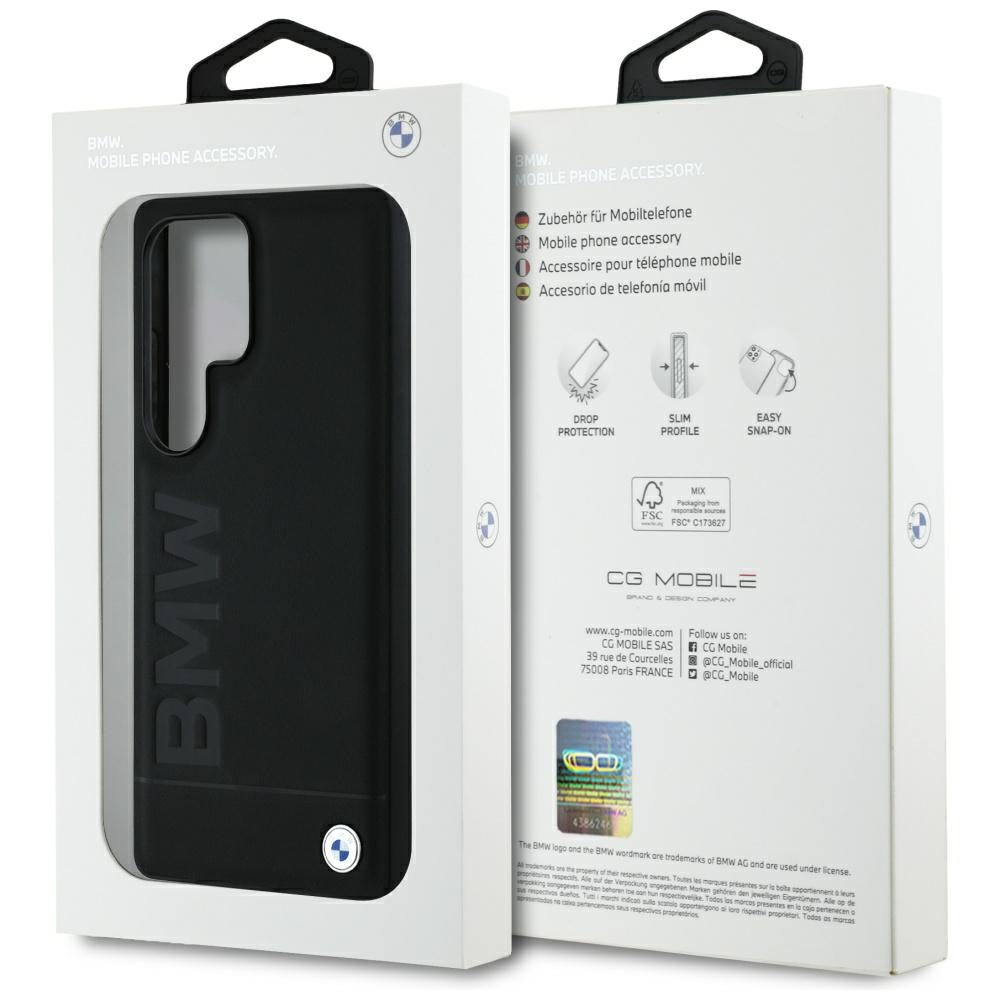 BMW læder Big Wordmark Case til Samsung Galaxy S25 Ultra - sort