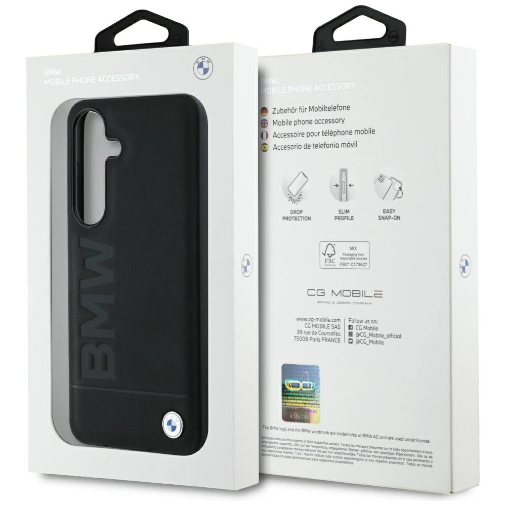 BMW læder Big Wordmark Case til Samsung Galaxy S25+ - sort