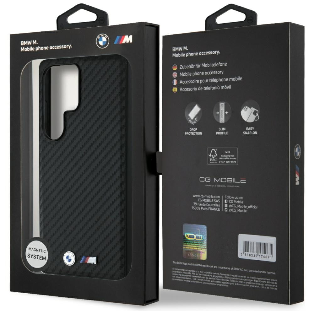 BMW læder Carbon MagSafe Case til Samsung Galaxy S25 Ultra - sort