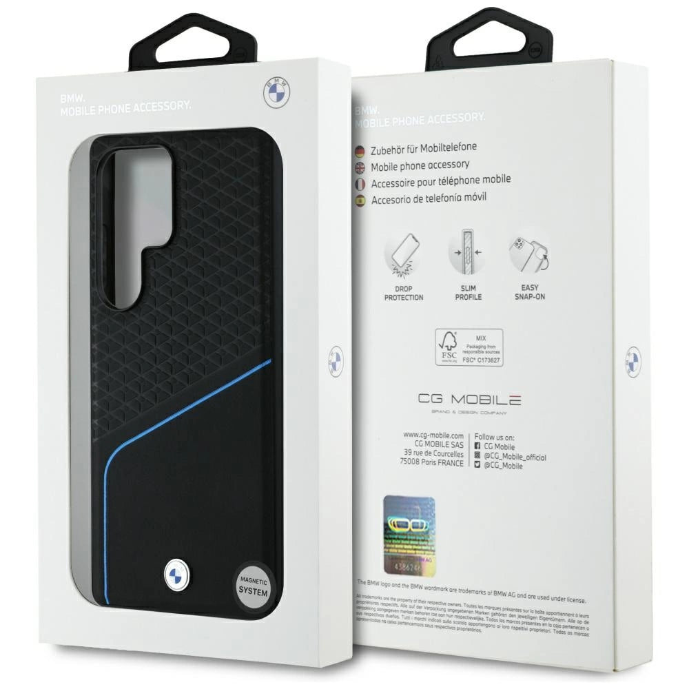 BMW læder tekstureret og glat MagSafe case til Samsung Galaxy S25 Ultra - sort